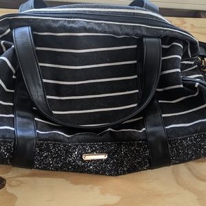 Black and White Stripe Glitter Duffle Bag